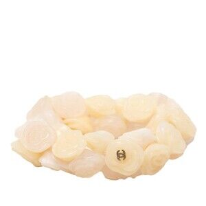 Chanel CC Logo Camellia Plastic Bracelet Ecru